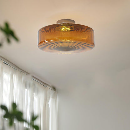 Flush Mount LED Ceiling Light Fixture 15 inch Amber Glass Chrome Finish Warm White for Bedroom Hallway Bathroom