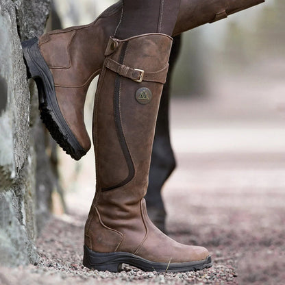 Women's Insulated Leather Riding Boots Waterproof Anti-Slip Rubber Sole Winter Equestrian Footwear for Cold Weather Outdoor Activities