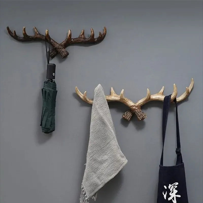 Resin Antler Hooks for Entryway Rustic Brown Black Wall-Mounted Hallway Coat Hanger Organizer for Bags Hats Scarves Home Bedroom Storage