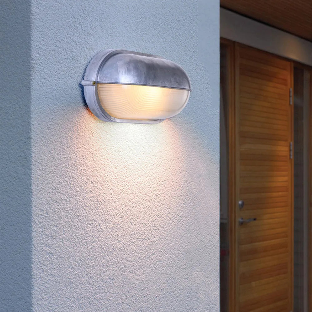 Metal Sconce with Glass Shade for Hallway Corridor Bedroom Entry 8 inch Round Oval Indoor Fixture E26 E27 Bulb Socket Retro Factory Look Hom