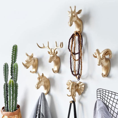 Animal Head Wall Hook Resin Sculpture Gold White Black Entryway Coat Key Towel Holder Storage Organizer for Bathroom Bedroom Modern Home Dec
