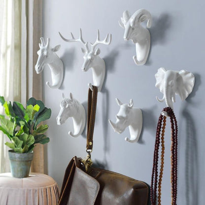 Animal Head Wall Hook Resin Sculpture Gold White Black Entryway Coat Key Towel Holder Storage Organizer for Bathroom Bedroom Modern Home Dec