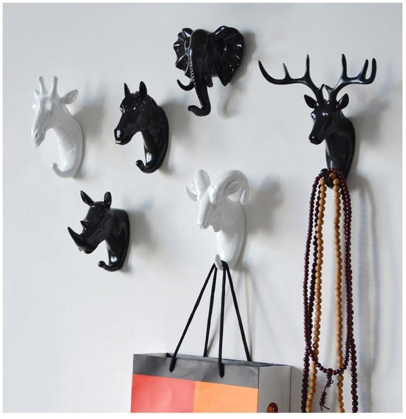 Animal Head Wall Hook Resin Sculpture Gold White Black Entryway Coat Key Towel Holder Storage Organizer for Bathroom Bedroom Modern Home Dec