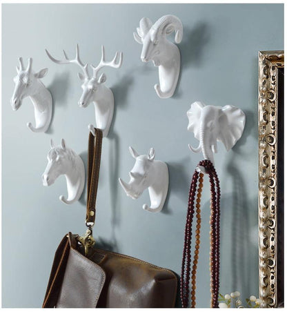 Animal Head Wall Hook Resin Sculpture Gold White Black Entryway Coat Key Towel Holder Storage Organizer for Bathroom Bedroom Modern Home Dec