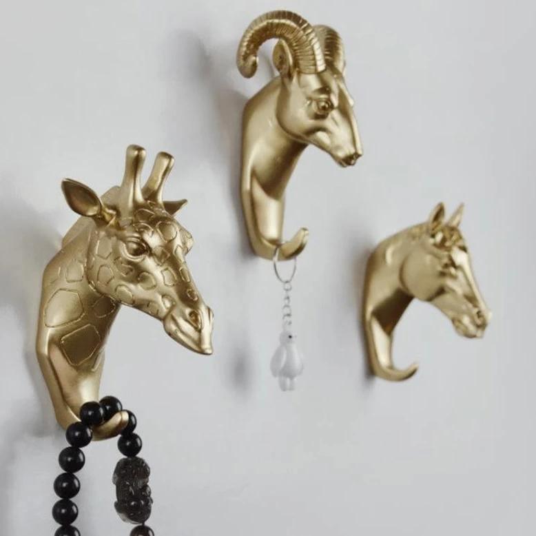 Animal Head Wall Hook Resin Sculpture Gold White Black Entryway Coat Key Towel Holder Storage Organizer for Bathroom Bedroom Modern Home Dec