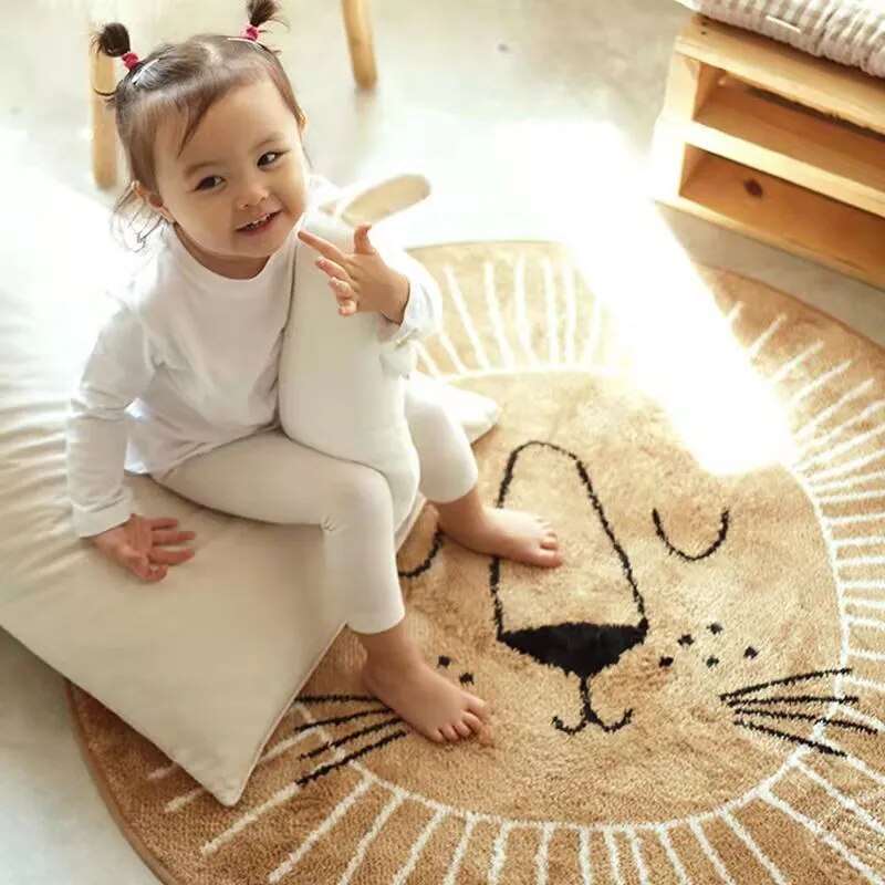 Round Animal Play Mat for Kids Bedrooms – Soft Microfiber Floor Rug with Safari Theme, Machine Washable, Multiple Sizes for Nursery & Playro