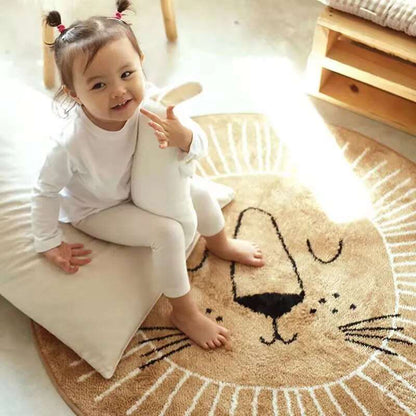 Round Animal Play Mat for Kids Bedrooms – Soft Microfiber Floor Rug with Safari Theme, Machine Washable, Multiple Sizes for Nursery & Playro