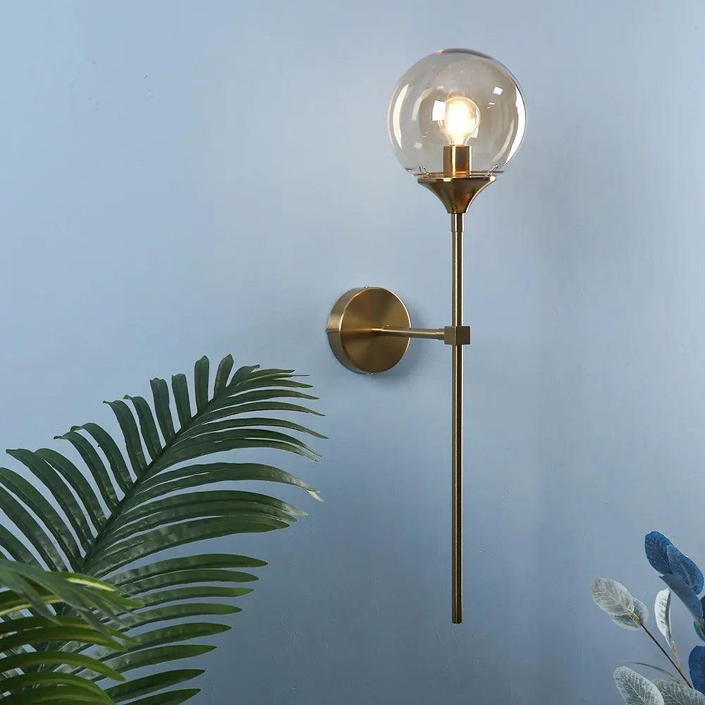 Glass Wall Light Fixture with Gold Metal Base – Ambient Lighting for Bedroom, Living Room & Hallway – 4 Shade Colors