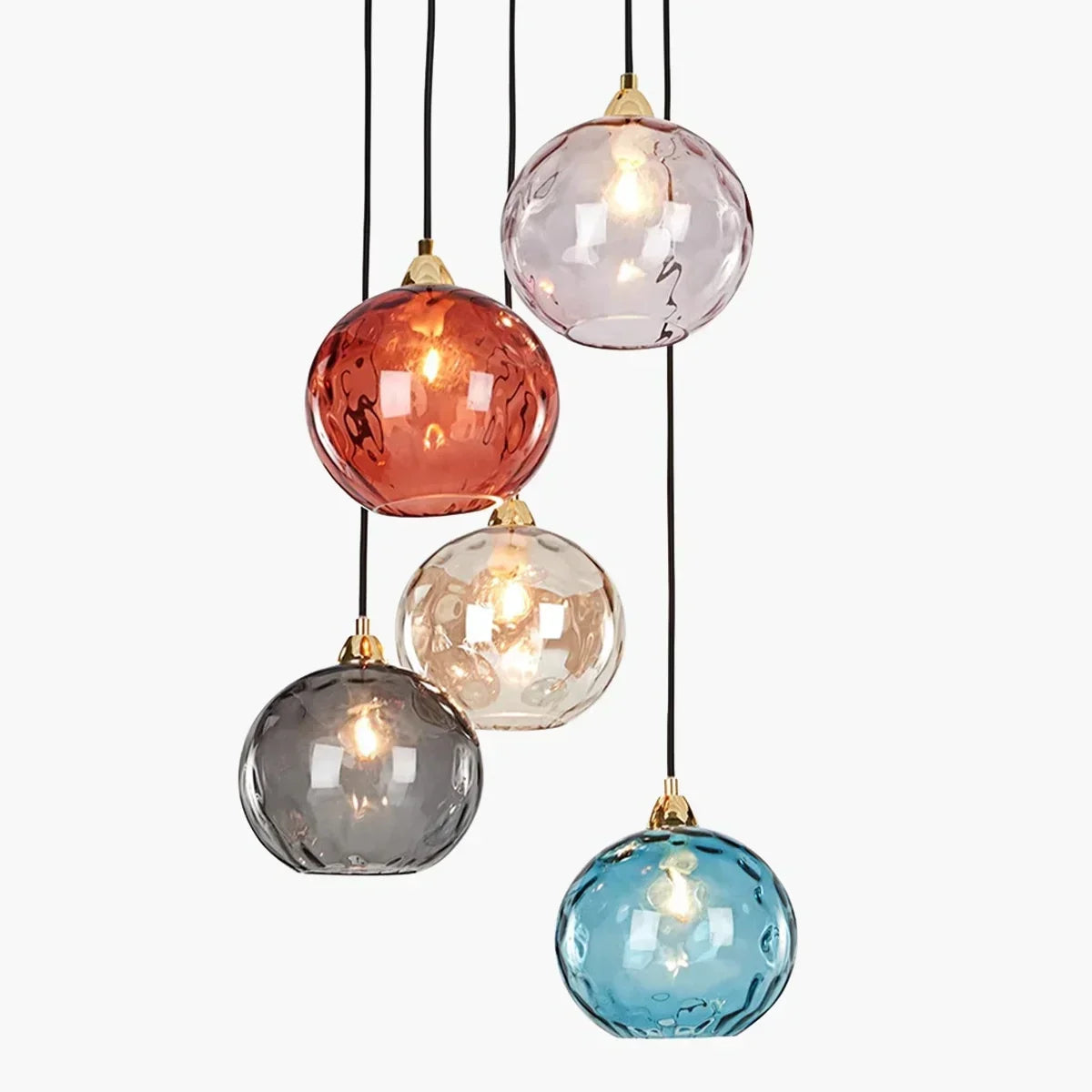 Spherical Glass Ceiling Fixture E26 Socket 8-Inch Gray Shade for Dining Areas Bedrooms Kitchens Adjustable Cord Ambient Fixture