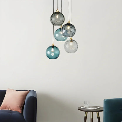 Spherical Glass Ceiling Fixture E26 Socket 8-Inch Gray Shade for Dining Areas Bedrooms Kitchens Adjustable Cord Ambient Fixture