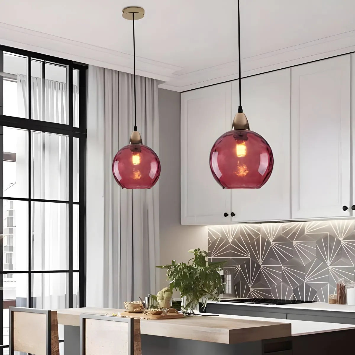 Spherical Glass Ceiling Fixture E26 Socket 8-Inch Gray Shade for Dining Areas Bedrooms Kitchens Adjustable Cord Ambient Fixture