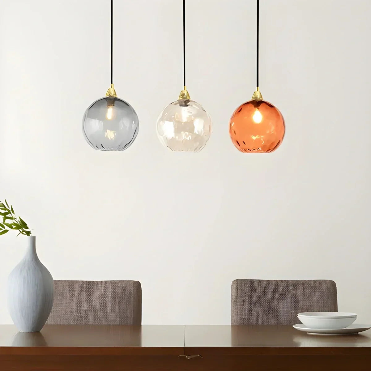 Spherical Glass Ceiling Fixture E26 Socket 8-Inch Gray Shade for Dining Areas Bedrooms Kitchens Adjustable Cord Ambient Fixture