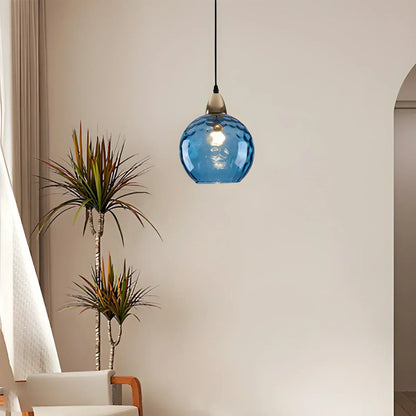 Spherical Glass Ceiling Fixture E26 Socket 8-Inch Gray Shade for Dining Areas Bedrooms Kitchens Adjustable Cord Ambient Fixture
