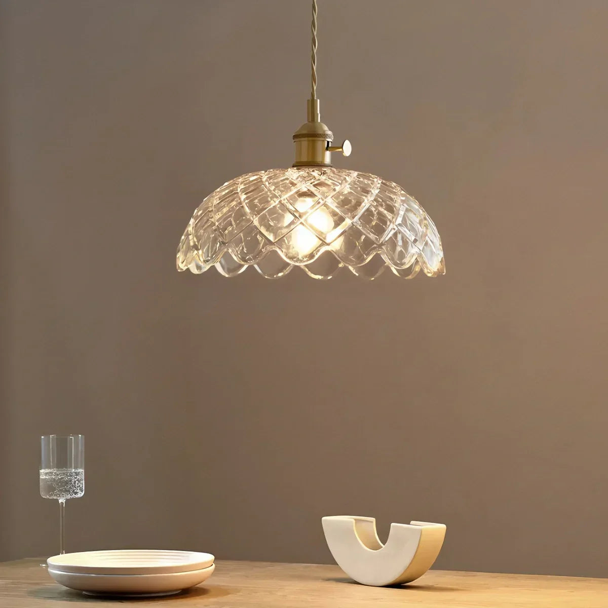 Adjustable Height Pendant Light with Clear Glass Shade Bronze Finish for Dining Table Kitchen Island Living Room Overhead Lighting