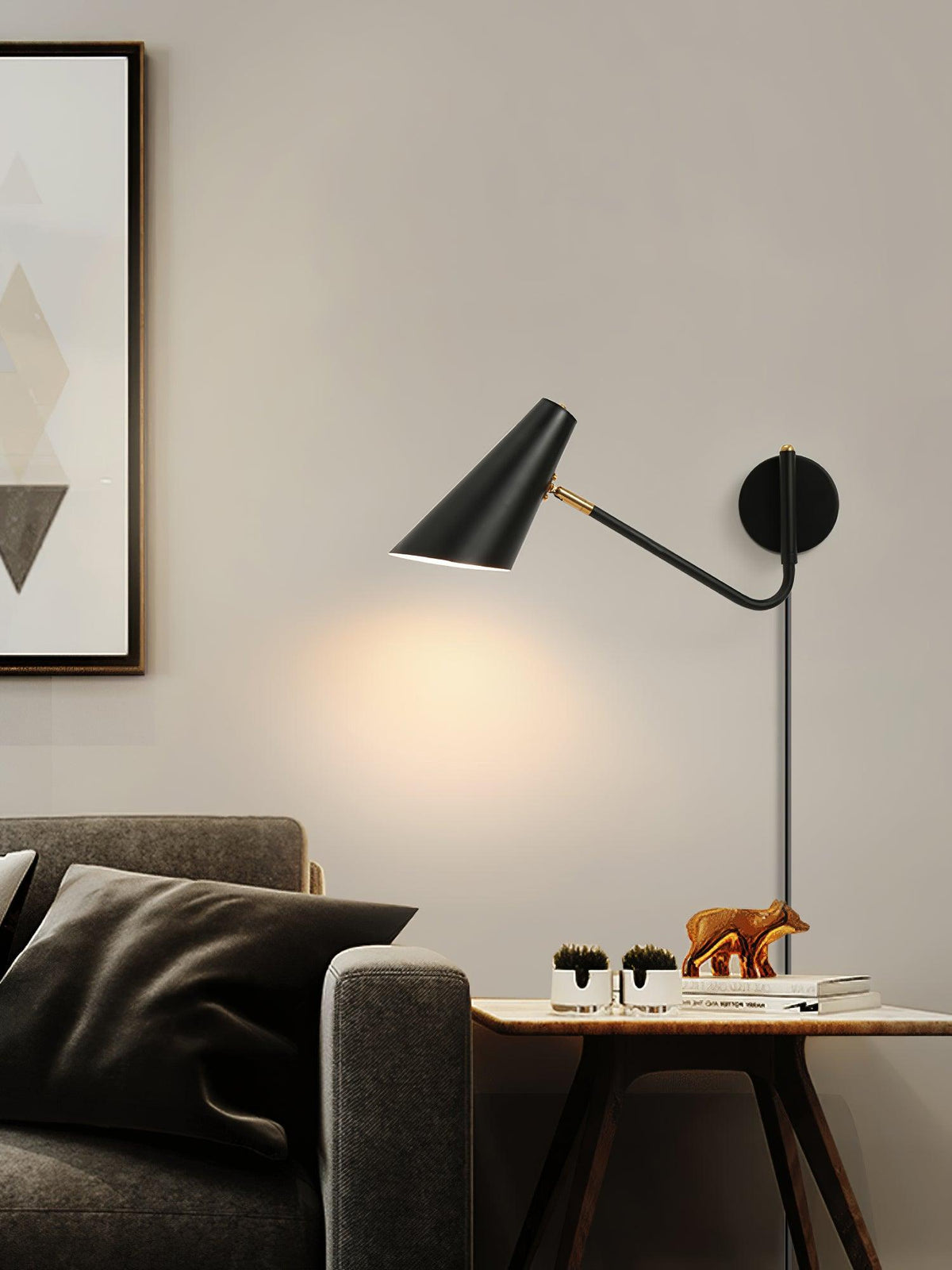 Swing-Arm Wall Sconce with 17-Inch Reach, Plug-In Bedside Reading Lamp for Bedroom, Adjustable Metal Task Light, E26 Socket, Black & Brass F