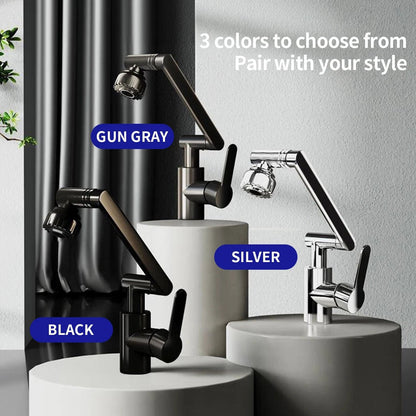 Articulating Kitchen Sink Faucet Extender with Dual Spray Modes – Adjustable Height, Full-Rotation Swivel Arm – Hot & Cold Mixer for Sink