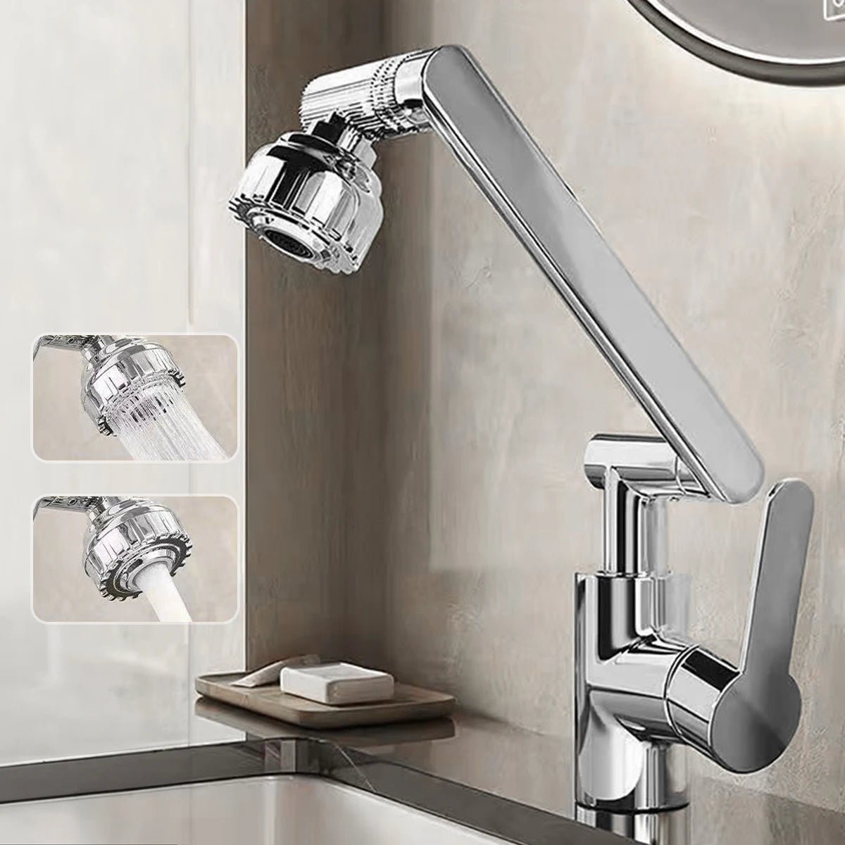 Articulating Kitchen Sink Faucet Extender with Dual Spray Modes – Adjustable Height, Full-Rotation Swivel Arm – Hot & Cold Mixer for Sink