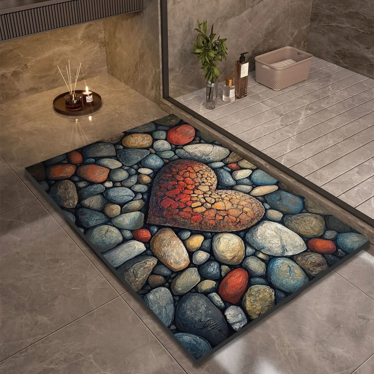 Water-Absorbing Floor Mat for Shower & Sink Areas Stone-Look Anti-Slip Rug for Kitchens Bathrooms Entryways Moisture Control