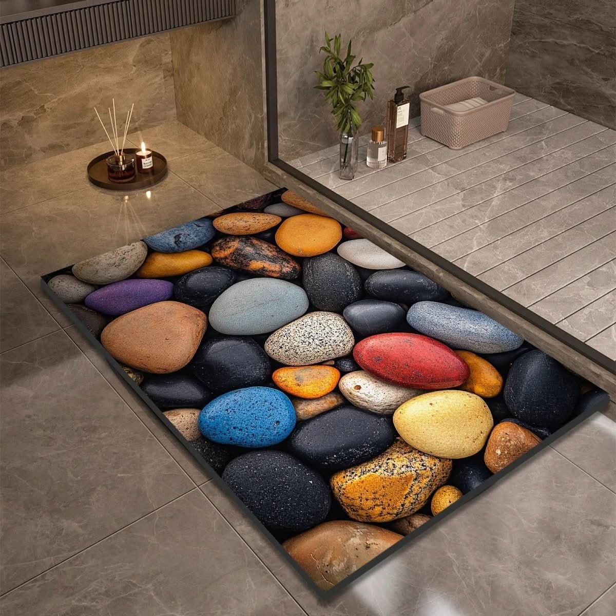 Water-Absorbing Floor Mat for Shower & Sink Areas Stone-Look Anti-Slip Rug for Kitchens Bathrooms Entryways Moisture Control