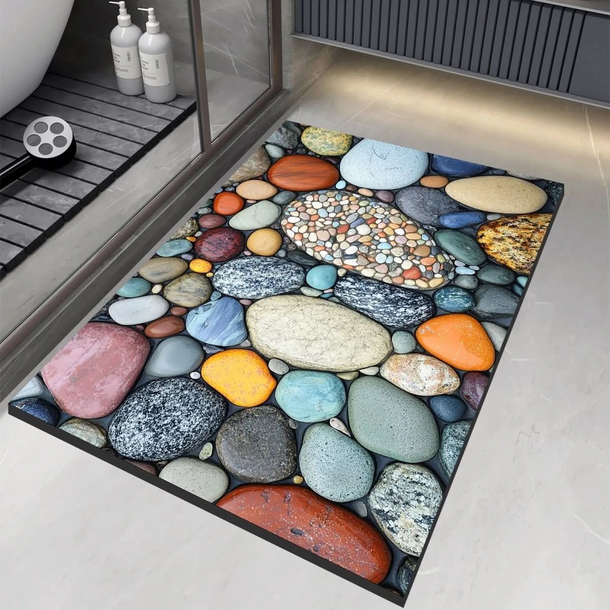 Rapid-Dry Stone Floor Mat 24x35 Inches Non-Slip Absorbent Rug for Shower Bath Entry Kitchen Hallway High-Traffic Wet Areas