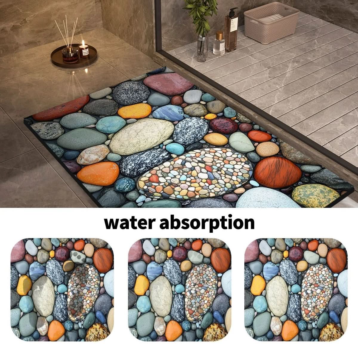 Water-Absorbing Floor Mat for Shower & Sink Areas Stone-Look Anti-Slip Rug for Kitchens Bathrooms Entryways Moisture Control
