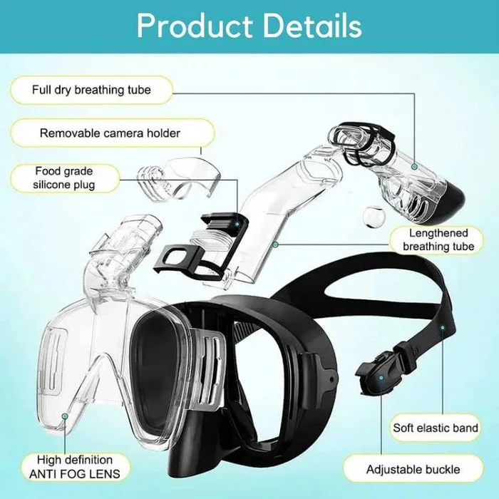 Aqua Explorer | Full Face Snorkeling Mask with Dry Top System | 180° Panoramic View for Effortless Breathing