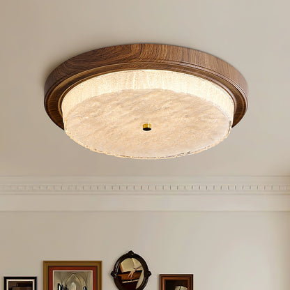 Flush Mount LED Ceiling Light Fixture Round Glass Shade Metal Frame 15 or 18 Inch Warm Glow for Bedroom Living Room Hallway Kitchen Integrat