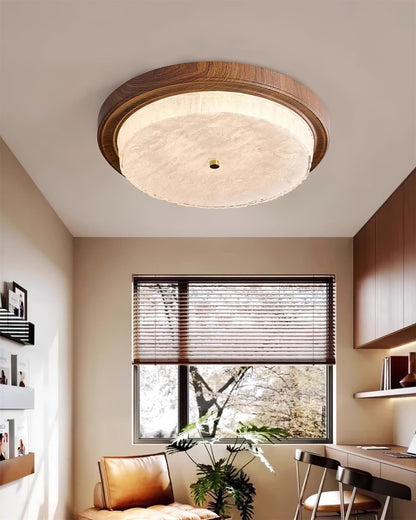 Flush Mount LED Ceiling Light Fixture Round Glass Shade Metal Frame 15 or 18 Inch Warm Glow for Bedroom Living Room Hallway Kitchen Integrat