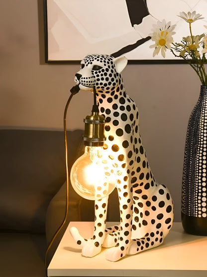 Leopard Table Lamp with Edison Bulb, Art Deco Desk Lamp for Nightstand, Bedside Lamp with USB Power for Console