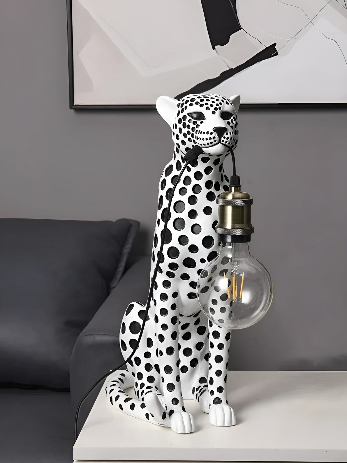 Leopard Table Lamp with Edison Bulb, Art Deco Desk Lamp for Nightstand, Bedside Lamp with USB Power for Console