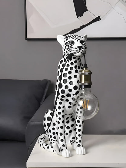 Leopard Table Lamp with Edison Bulb, Art Deco Desk Lamp for Nightstand, Bedside Lamp with USB Power for Console