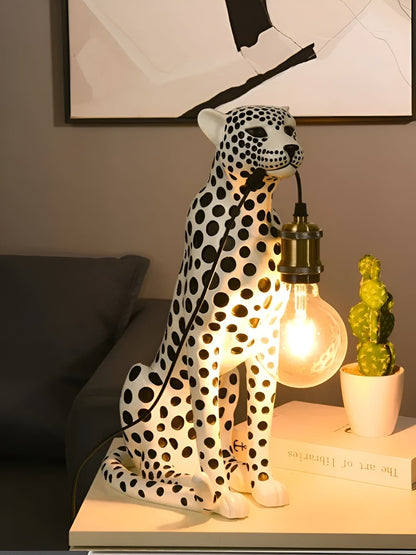 Leopard Table Lamp with Edison Bulb, Art Deco Desk Lamp for Nightstand, Bedside Lamp with USB Power for Console