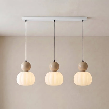 Geometric Art Deco Pendant Light with Warm LED Glow for Dining Room & Kitchen Island – Ribbed Acrylic Shade, Iron Frame, Adjustable Cord
