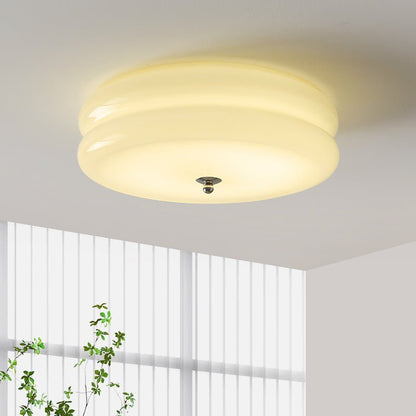 Art Deco Flush Mount Ceiling Light with White Glass Shade – Vintage LED Fixture for Living Room, Dining Room & Bedroom – Gold or Chrome