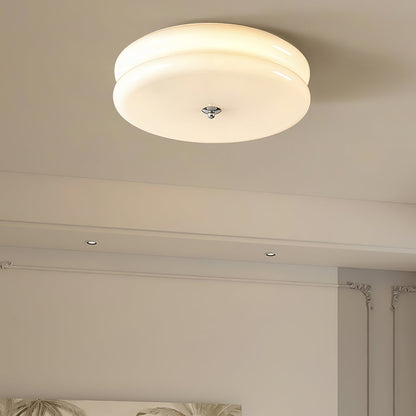 Art Deco Flush Mount Ceiling Light with White Glass Shade – Vintage LED Fixture for Living Room, Dining Room & Bedroom – Gold or Chrome