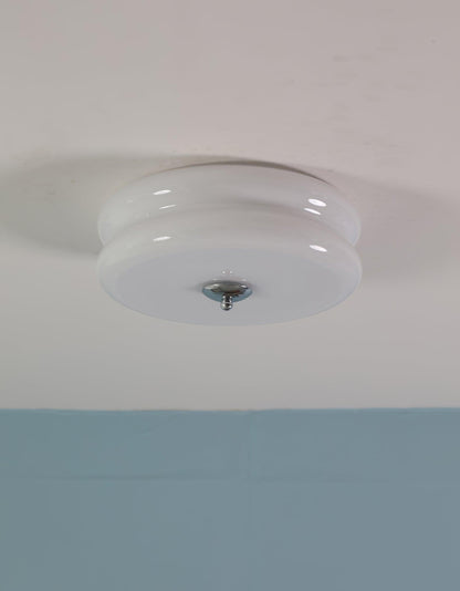Art Deco Flush Mount Ceiling Light with White Glass Shade – Vintage LED Fixture for Living Room, Dining Room & Bedroom – Gold or Chrome
