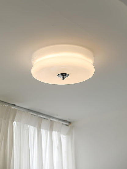 Art Deco Flush Mount Ceiling Light with White Glass Shade – Vintage LED Fixture for Living Room, Dining Room & Bedroom – Gold or Chrome