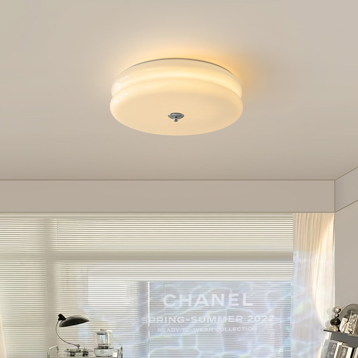 Flush Mount LED Fixture Glass Metal 13-Inch Geometric Design Warm Ambient Light for Entryway Bedroom Dining Space Low Profile Installation