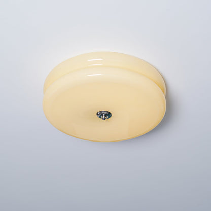 Art Deco Flush Mount Ceiling Light with White Glass Shade – Vintage LED Fixture for Living Room, Dining Room & Bedroom – Gold or Chrome