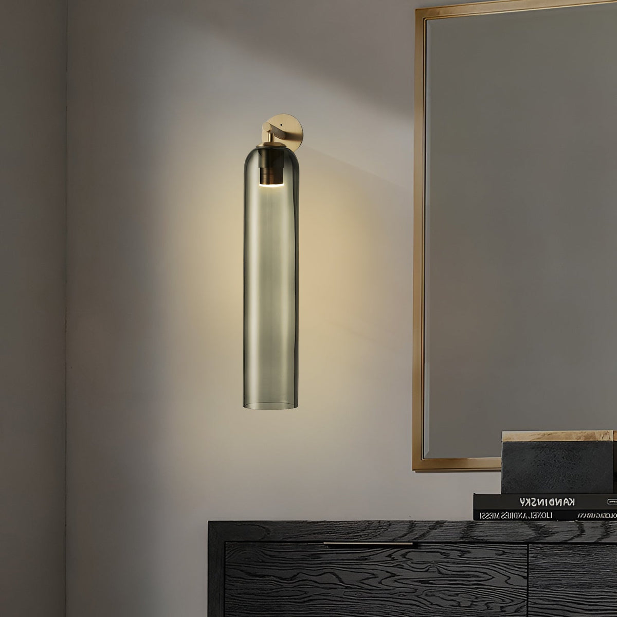 Cylindrical Glass Wall Sconce 19 Inch Vertical Light Fixture for Living Room Bedroom Hallway Ambient Lighting Up or Down Mount Gold Black Ni
