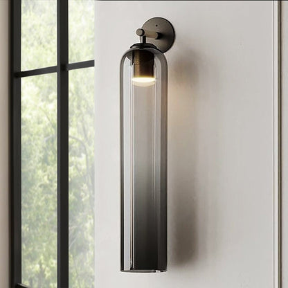 Cylindrical Glass Wall Sconce 19 Inch Vertical Light Fixture for Living Room Bedroom Hallway Ambient Lighting Up or Down Mount Gold Black Ni