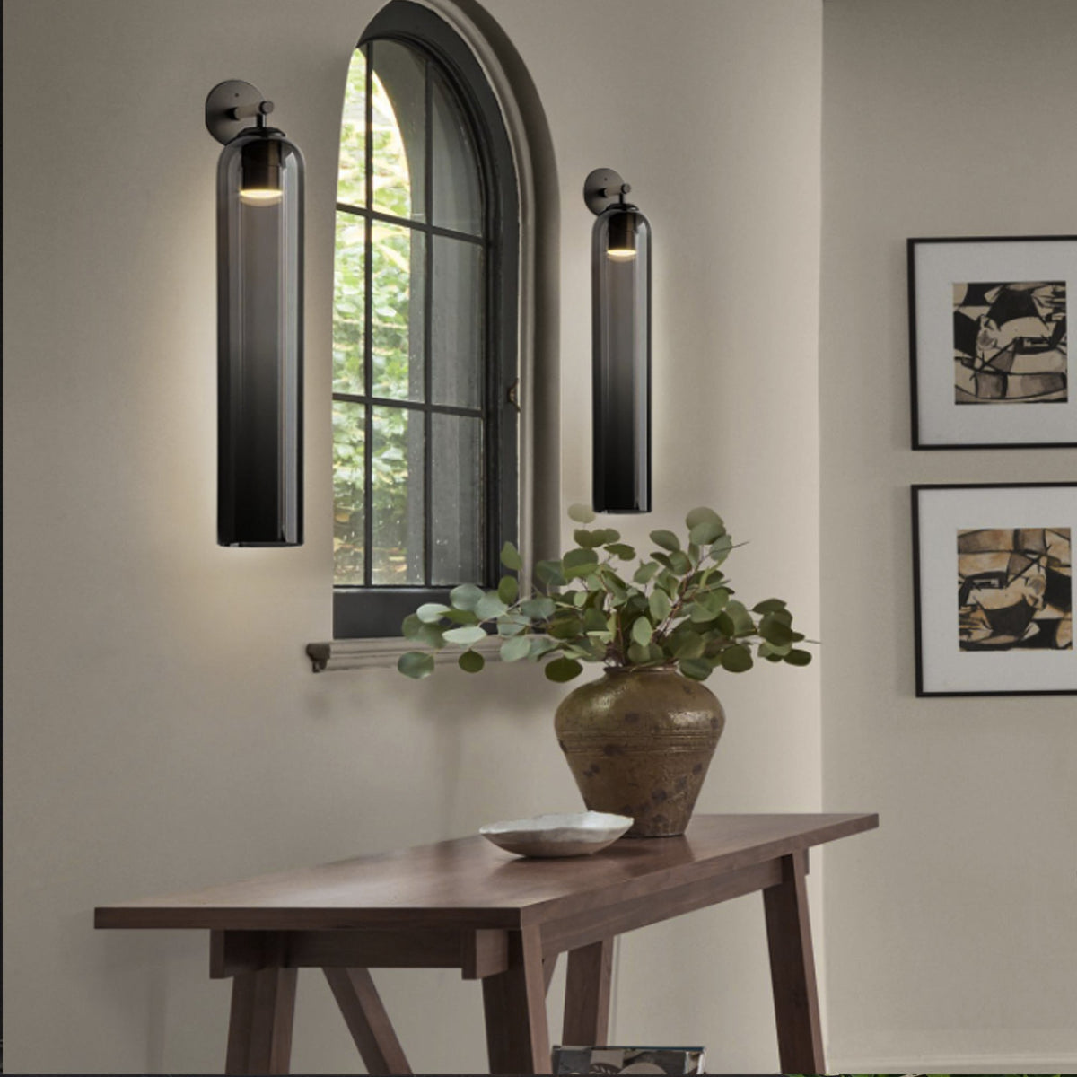 Cylindrical Glass Wall Sconce 19 Inch Vertical Light Fixture for Living Room Bedroom Hallway Ambient Lighting Up or Down Mount Gold Black Ni