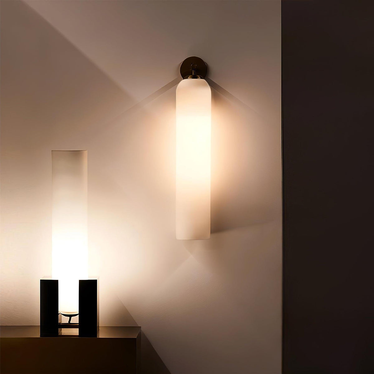 Cylindrical Glass Wall Sconce 19 Inch Vertical Light Fixture for Living Room Bedroom Hallway Ambient Lighting Up or Down Mount Gold Black Ni