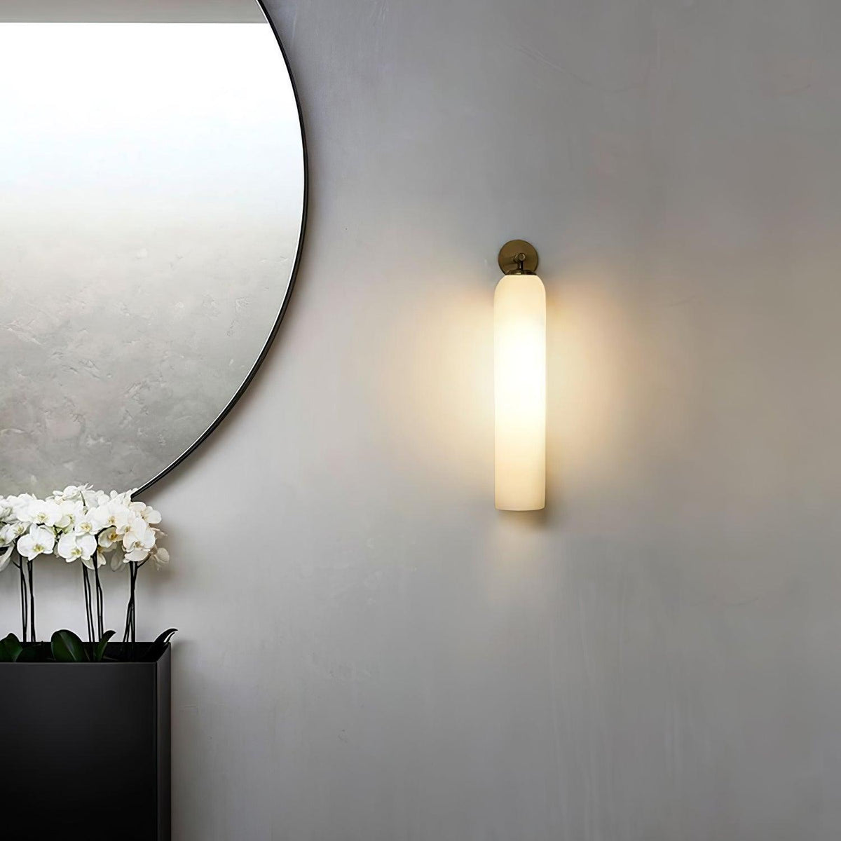 Cylindrical Glass Wall Sconce 19 Inch Vertical Light Fixture for Living Room Bedroom Hallway Ambient Lighting Up or Down Mount Gold Black Ni