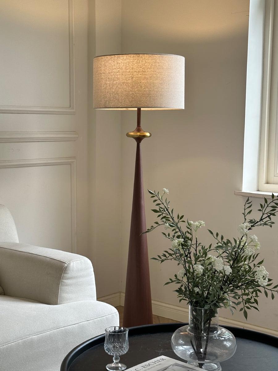 Standing Lamp Wooden Base 65 in Tall White Fabric Shade Mid-Century Uplight for Living Room Bedroom Reading Corner Dimmable E26 Socket Moder
