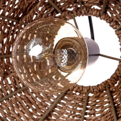 Handwoven Rattan Dome Pendant Light for Dining Room and Bedroom – Natural Brown Finish – E27 Socket – Adjustable Cord Ceiling Fixture