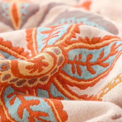 Artistic Boho Collection | Floral Cotton Throw Blanket with Playful Fringe | Cozy Layer for Home Decor
