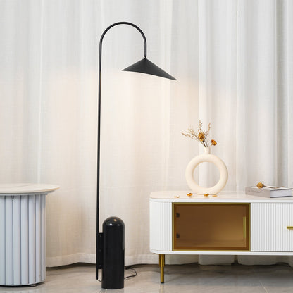 Arched Reading Floor Lamp with Marble Base – Modern Black Metal Accent Light for Living Room, Bedroom & Home Office