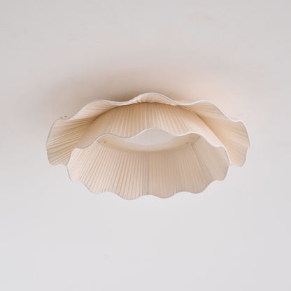 Flush Mount Ceiling Light White Fabric Ripple Shade 20 in Bedroom Ambient LED Integrated Dimmable Low Profile for Living Room Dining Room Mo