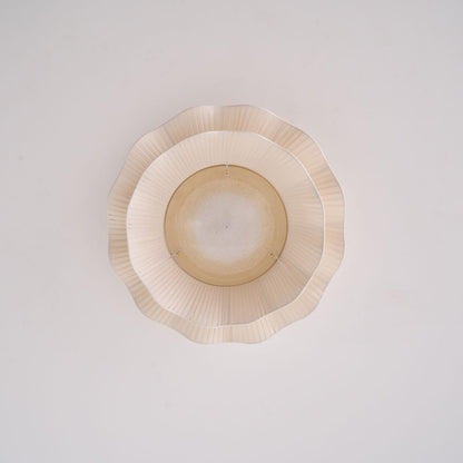 Flush Mount Ceiling Light White Fabric Ripple Shade 20 in Bedroom Ambient LED Integrated Dimmable Low Profile for Living Room Dining Room Mo